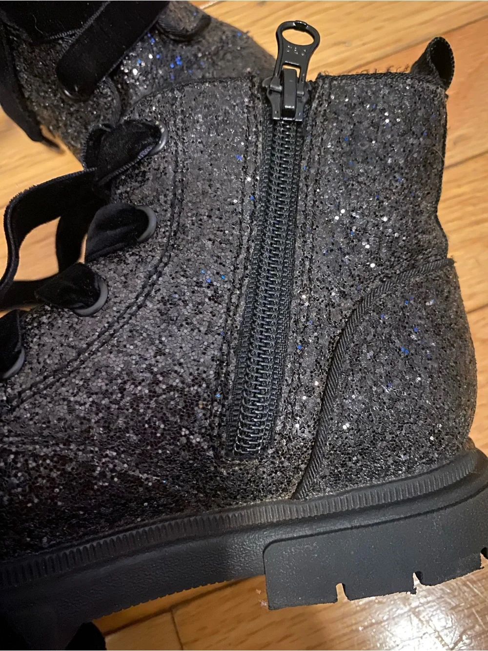 Cat & Jack Black Glitter Lace-Up Combat Boots for Kids